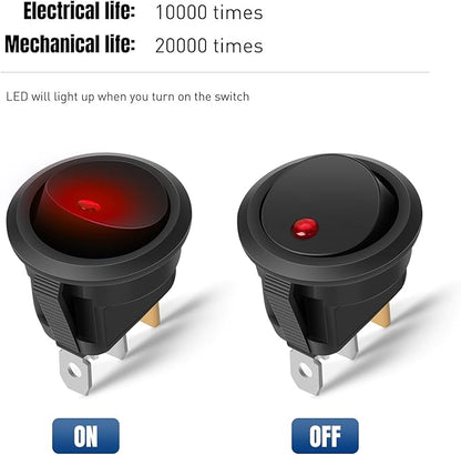 Nilight 12PCS Round Rocker Switches 12V 24V 20A Red LED Toggle swtiches SPST 3 Pin 2 Position for Car Truck Vehicle Boat Marine Rocker On Off Control
