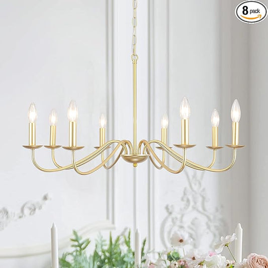 Gold Chandelier 8-Light Modern Farmhouse Chandelier Lighting Fixtures Rustic Candle Hanging Chandelier for Living Room Foyer Hallway Bedroom Kitchen
