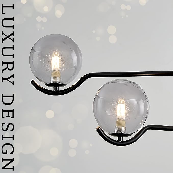 CATINER Modern Black Sputnik Chandelier, Large 4 Lights L31 '' Mid Century Long Ceiling Pendant Light with Smoke Gray Glass Globe Shades for High Ceiling Living Dining Room Foyer Bedroom