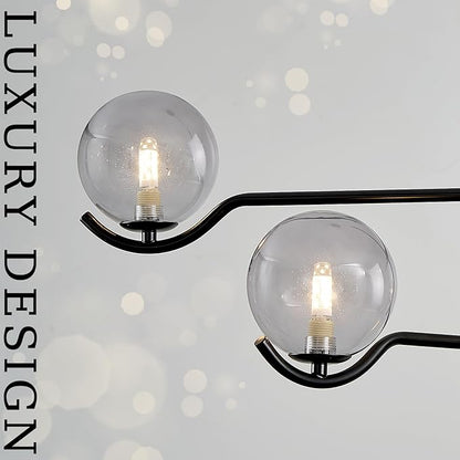 CATINER Modern Black Sputnik Chandelier, Large 4 Lights L31 '' Mid Century Long Ceiling Pendant Light with Smoke Gray Glass Globe Shades for High Ceiling Living Dining Room Foyer Bedroom