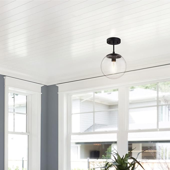 Design House Gracelyn 1-Light Dimmable Semi-Flush Ceiling Light, Clear Seedy Glass, Matte Black, 588517