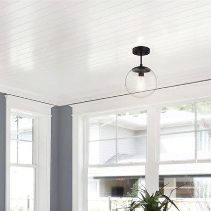 Design House Gracelyn 1-Light Dimmable Semi-Flush Ceiling Light, Clear Seedy Glass, Matte Black, 588517