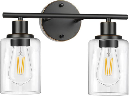 FOLKSMATE Bathroom Light Fixtures, 2-Light Oil Rubbed Bronze Vanity Light, Vintage Wall Sconces Lighting, Modern Bath Wall Mounted Lighting with Glass Shade, Porch Lamp for Mirror, Living Room