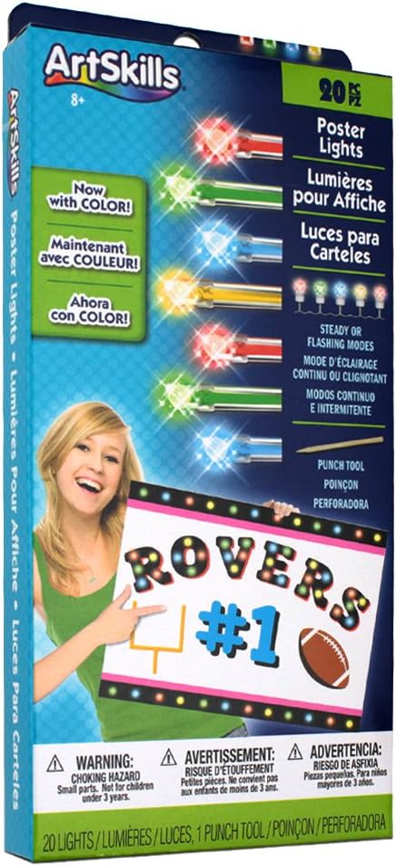 ArtSkills Rainbow String Light Kit with Punch Tool and Instructions for Posters, Dorms and Projects, Battery-Operated, 20 Lights with 2 Modes (Pack of 2)