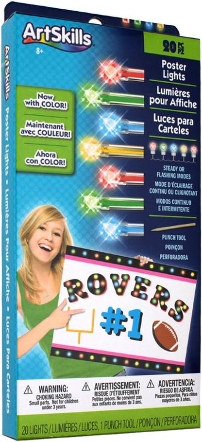 ArtSkills Rainbow Poster Lights, Poster Board Decorations, Sign Making & Science Fair Board Supplies, Battery-Operated String Light Kit, 20 Lights