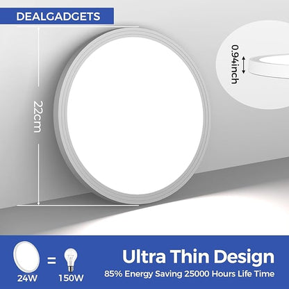 Flush Mount Ceiling Light Fixtures,24W Flat led Light for Ceiling,6000K 2200LM Ultra Thin Round White Lamp for Bedroom Kitchen,Bathroom,Garage,Living Room, Dining Room -2PCS
