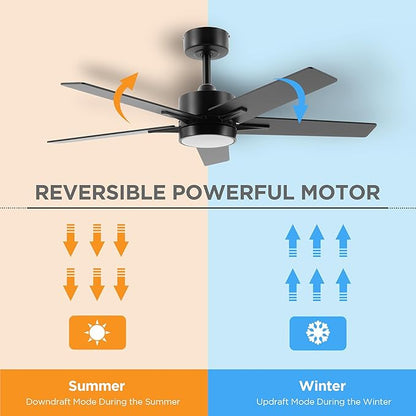 Ceiling Fan with Light Remote: 42 Inch Modern Fans with Dimmable Tri-Color Temperature LED - Quiet Reversible DC Motor for Home Office Bedroom