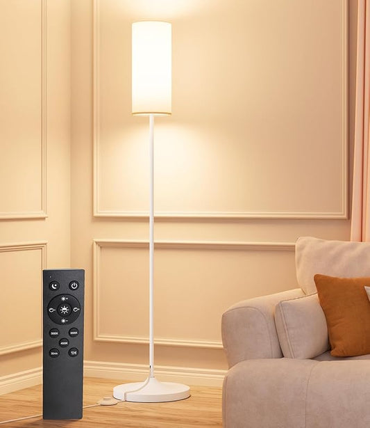 luckystyle LED Floor Lamp for Living Room, Dimmable Standing Lamps with Foot Switch,Remote Custom Color Temperature White Pole Lamp with Lampshade,12W Led Bulb Tall Lamps for Bedroom Office Kid Room