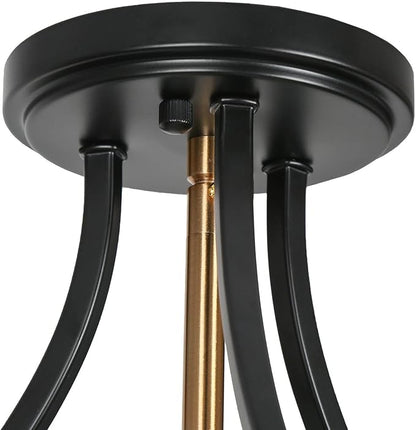 classy leaves Semi Flush Mount Ceiling Light, Black Gold Close to Ceiling Light Fixture 3 Light Modern Farmhouse Ceiling Light with Seeded Glass for Kitchen Bedroom Hallway Entryway