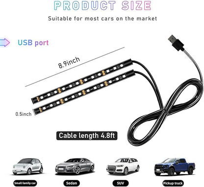 Ohleats Car LED Strip Light, 24 LED RGB Auto Interior Atmosphere Lights, USB Vehicle Under Dash Ambient Night Light Strip, Interior Decorative Lamp Lighting Kit Car Accessories (Blue)