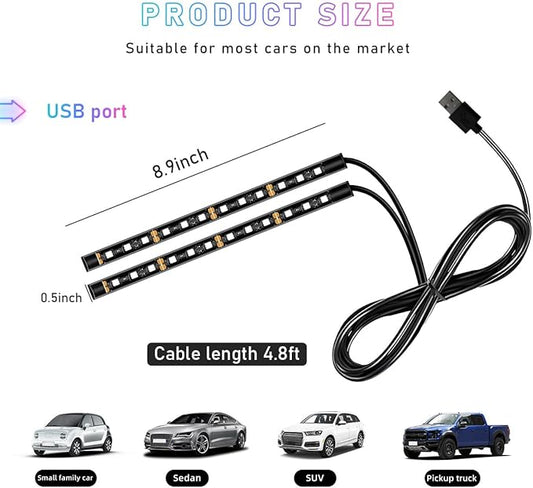 Ohleats Car LED Strip Light, 24 LED RGB Auto Interior Atmosphere Lights, USB Vehicle Under Dash Ambient Night Light Strip, Interior Decorative Lamp Lighting Kit Car Accessories (Green)