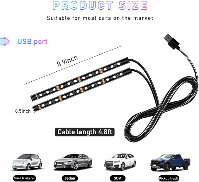 Ohleats Car LED Strip Light, 24 LED RGB Auto Interior Atmosphere Lights, USB Vehicle Under Dash Ambient Night Light Strip, Interior Decorative Lamp Lighting Kit Car Accessories (Orange)