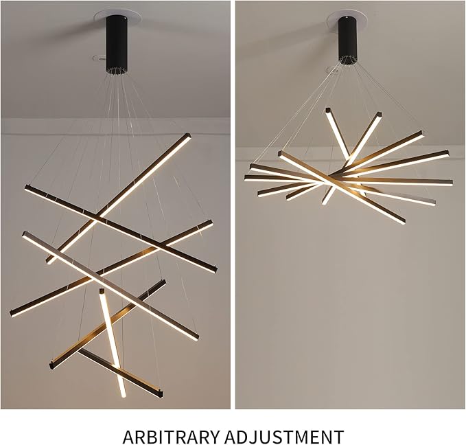 JAYMP Modern LED Chandeliers Dimmable Pendant Light Fixture for High Ceiling Living Room Dining Room Staircase Restaurant Sputnik Floating Sculptural Art Hanging Lamp (Black, 7-Lights Small)