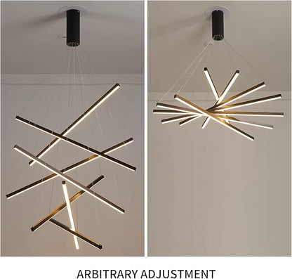 JAYMP Modern LED Chandeliers Dimmable Pendant Light Fixture for High Ceiling Living Room Dining Room Staircase Restaurant Sputnik Floating Sculptural Art Hanging Lamp (Black, 7-Lights Small)