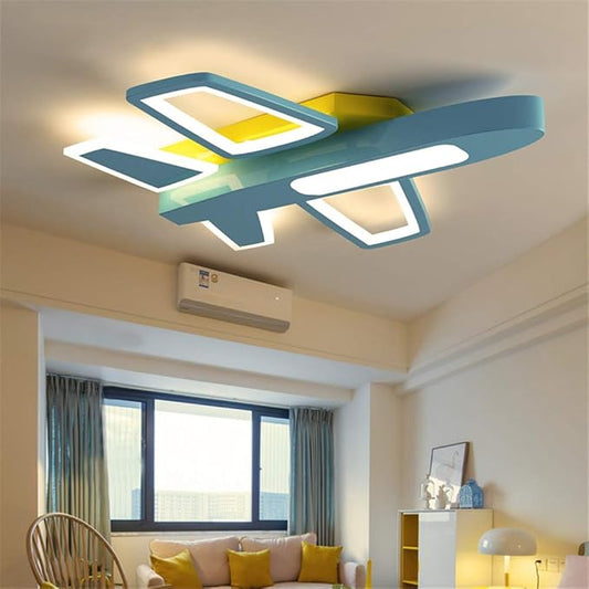 RUNNUP Acrylic Cartoon Airplane Ceiling Lamp Boy Bedroom Creative LED Flush Ceiling Light Stepless Dimming for Kindergarten Children Bedroom Kids Room Study Room, Blue