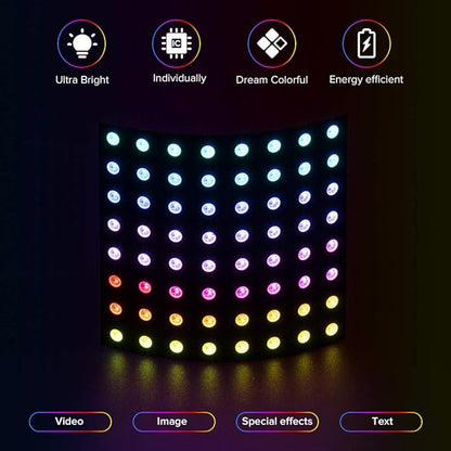 BTF-LIGHTING 2 Pack WS2812B ECO RGB Alloy Wire 5050SMD Individual Addressable 8X8 256 Pixel LED Matrix Panel Flexible FPCB Full Color Work with WLED,SP802E Controller Image Video Text Display DC5V