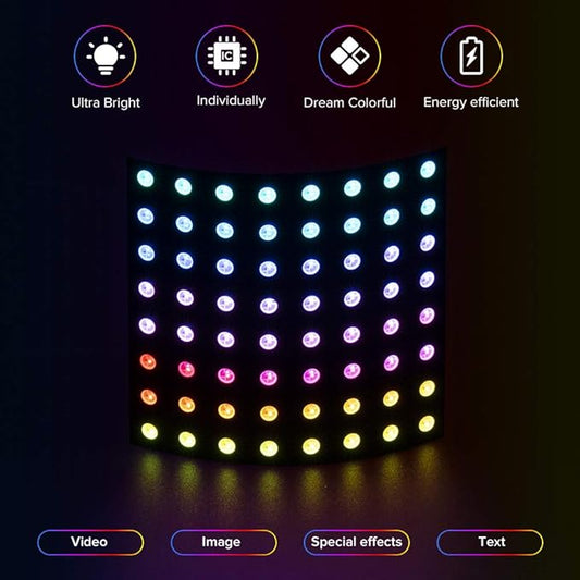 BTF-LIGHTING 2 Pack WS2812B ECO RGB Alloy Wire 5050SMD Individual Addressable 8X8 256 Pixel LED Matrix Panel Flexible FPCB Full Color Work with WLED,SP802E Controller Image Video Text Display DC5V