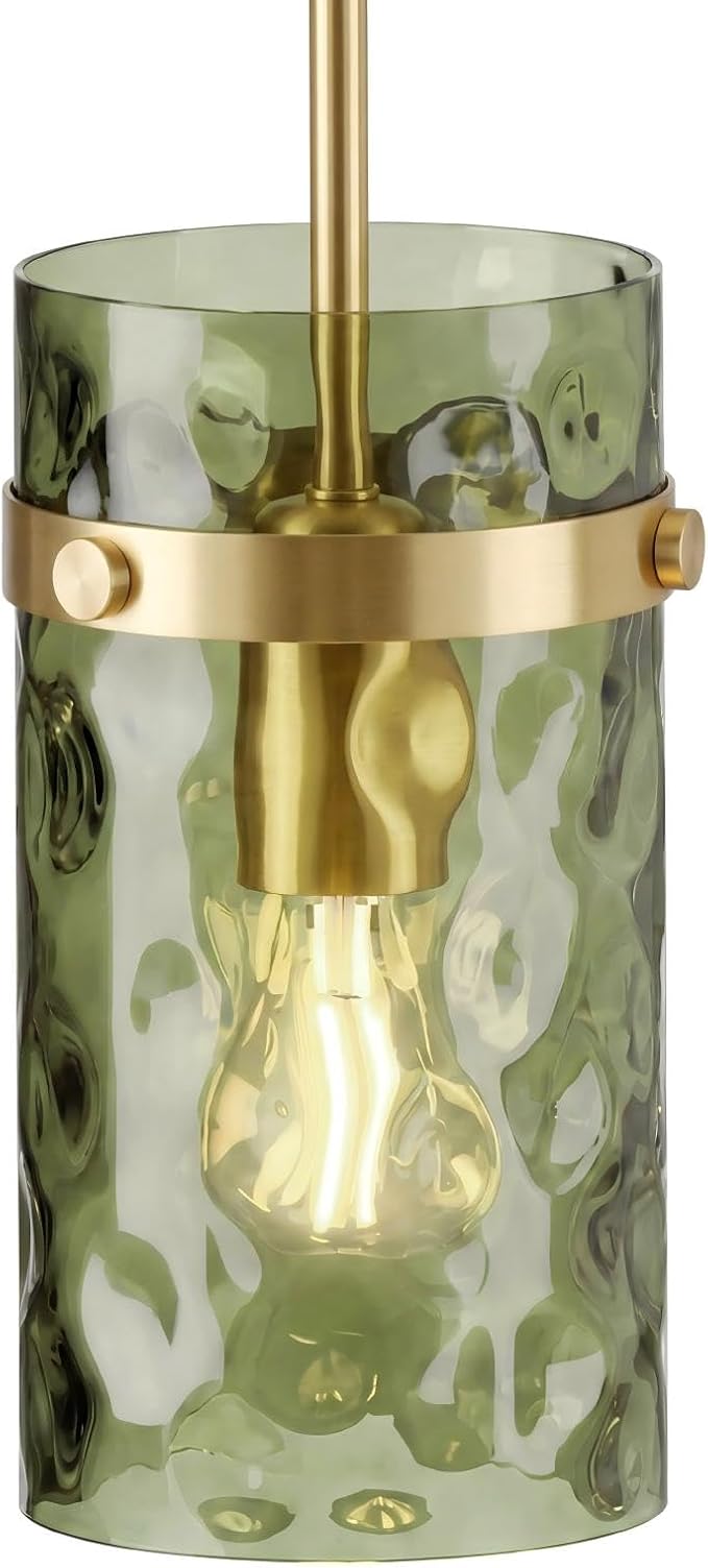 Modern Olive Green Wavy Glass Pendant Light - Adjustable E26 Hanging Lamp for Kitchen Island & Dining Room