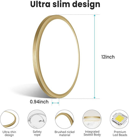 libtit 12 Inch LED Ceiling Light Golden, 28W 3200lm Aureate Flush Mount Ceiling Light, 3 Color Temperature 3000K/4500K/6000K, Gilded Round Flat Light Fixture for Kitchen Bathroom Shower