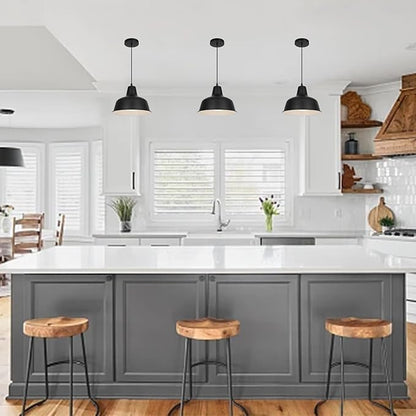 Black Industrial Pendant Lights Vintage Farmhouse Metal Hanging Ceiling Light Fixtures for Barn Kitchen Island Dinning Room Entryway Foyer (3 Pack)