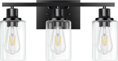 3-Light Vanity Light, Matte Black Bathroom Lighting Fixtures Over Mirror, Modern Metal Wall Lights for Hallway Kitchen Bedroom Living Room