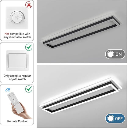Dimmable Led Ceiling Light with Remote Control 31.5in Modern Linear Flush Mount Ceiling Lighting Fixture Acrylic Long Ceiling Lamp for Living Room Kitchen Dining Room Hallway