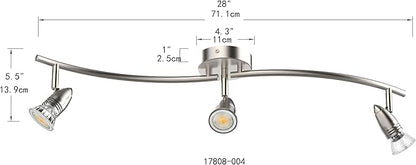 Track Lighting, Modern 3-Light Decorative Brushed Steel Flush Mount Ceiling Light Fixture, GU10 Pivot Heads, Adjustable Arms Directional Ceiling Spotlight Over Kitchen Sink, 28 Inch