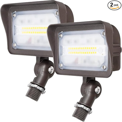 GKOLED 25W LED Flood Lights Outdoor, Dusk to Dawn Security Light, with Anti-Glare Guard, 120V 3000K 2600LM Waterproof Landscape Lighting, Aluminum, 1/2" Knuckle Mount, 2 Pack, UL Listed