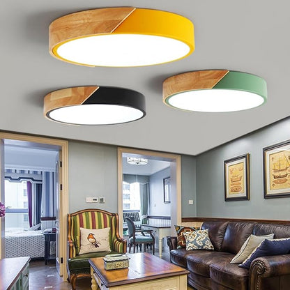 LED Modern Wood Recessed Ceiling Lights, 24 Inch - 54W Dimmable 3000K-6000K Living Room Bedroom Flush Mount Ceiling Lamp