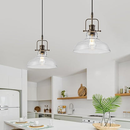 WILON Pendant Lights Kitchen Island Lighting, 11" Rust-Coloured Farmhouse Hanging Light Fixture, Kitchen Pendant Lighting Over Island Clear Glass Shade for Dining Hallway Entryway Bar