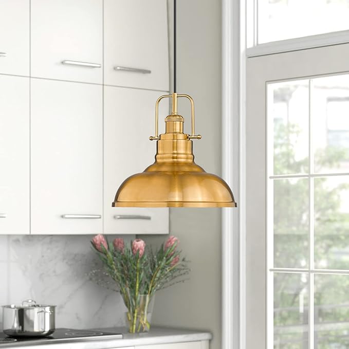 zeyu 2 Pack Farmhouse Pendant Lights, 11-inch Industrial Ceiling Pendant Light Fixture with Metal Dome Shade, Gold Finish, 016-1-2PK BG