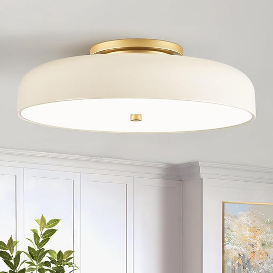 Dimmable LED Ceiling Light Fixture, 2700K-6000K 5CCT Modern Mid-Century Semi Flush Mount Ceiling Light, Cream White Close to Ceiling Lamp for Bedroom, Living Room, Kitchen, 15.7in