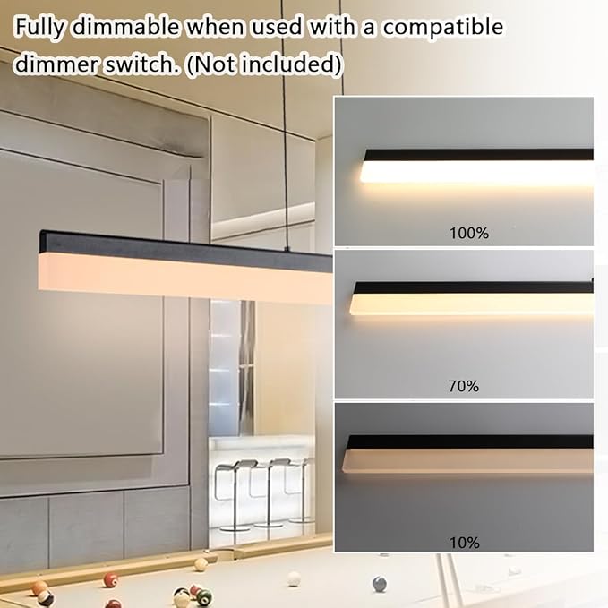 Black Wood LED Kitchen Island Lighting, 39 Inch LED Linear Pendant Light, Dimmable Ceiling Hanging Chandeliers for Dining Room Living Room Bar Pool Table 24W, Modern Farmhouse Fixture, 3000K