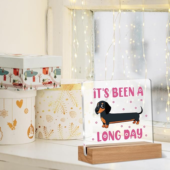 Funny Dachshund Desk Decor, Dachshund Gifts for Women Men Coworker Friend Office Staff Dog Lovers, Funny It's Been a Long Day Acrylic Plaque Office Desk Decor Keepsake