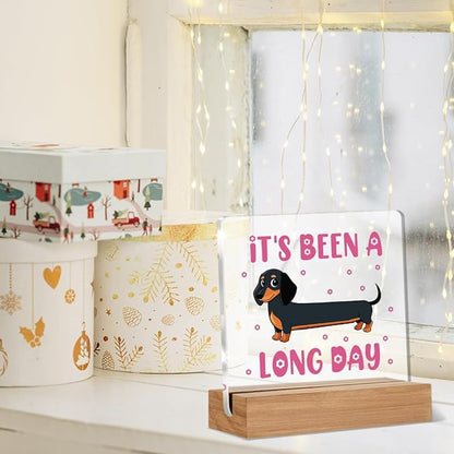 Funny Dachshund Desk Decor, Dachshund Gifts for Women Men Coworker Friend Office Staff Dog Lovers, Funny It's Been a Long Day Acrylic Plaque Office Desk Decor Keepsake