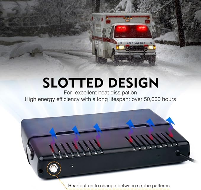 Xprite 2×11 inch High Intensity Red 32 LED Emergency Strobe Dash Lights, Interior Windshield Flashing Volunteer Firefighter Light w/Suction Cups for Vehicles Trucks