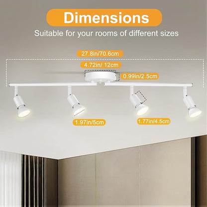 4 Light Track Lighting Fixture, GU10 Rotatable Heads, Matte White, Bulbs Not Included, Perfect for Kitchen, Office, Laundry, Dining Room