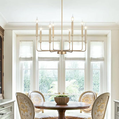 Yiisem Modern Farmhouse Gold Chandelier, 8-Light Rustic Candle Chandelier, Industrial Hanging Chandeliers for Dining Room, Kitchen, Foyer, Entryway, Living Room
