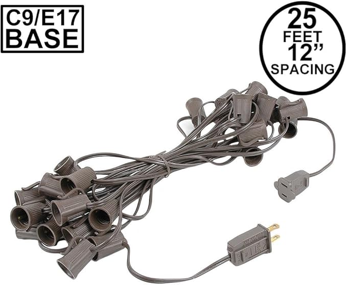 Novelty Lights 25 Foot String Light Set - Indoor/Outdoor Stringer Set for Christmas, Wedding Decor, Patios, & More - C9/E17 Intermediate Base (Brown Wire, 12" Spacing)