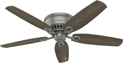 Hunter 52 inch Indoor Ceiling Fan with LED Lights - Ceiling Fan with Pull Chain, For Bedroom, Living Room, or Kitchen, Low Profile Flush Mount, No Remote, 5 Blades - Builder 51113, Matte Silver