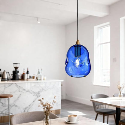 Pendant Lights Kitchen Island Adjustable Organic Globe Modern Gold Ceiling Hanging Light Fixtures for Bar, Counter, Porch, Patio, Over Sink Dining Room,Table 8.5'' Height -Blue