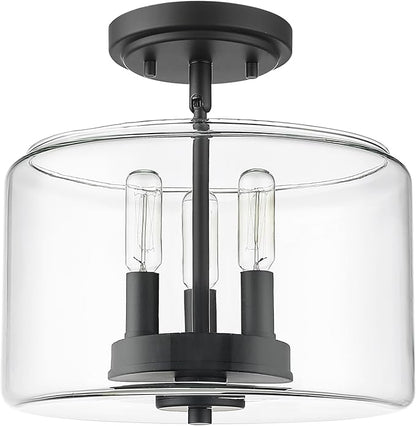 ML Lighting | Asheville Collection | 46923-MB | Metal 3-Light Semi-Flush in Matte Black with Clear Glass Shade | for Compact Spaces Close to Ceiling | Modern Design with an Heirloom Quality
