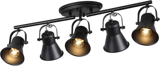 5-Light Track Lighting Kit, Directional Ceiling Light, Industrial Black Kitchen Track Lighting Fixtures Ceiling for Kitchen, Living Room, Dining Room, Hallway.
