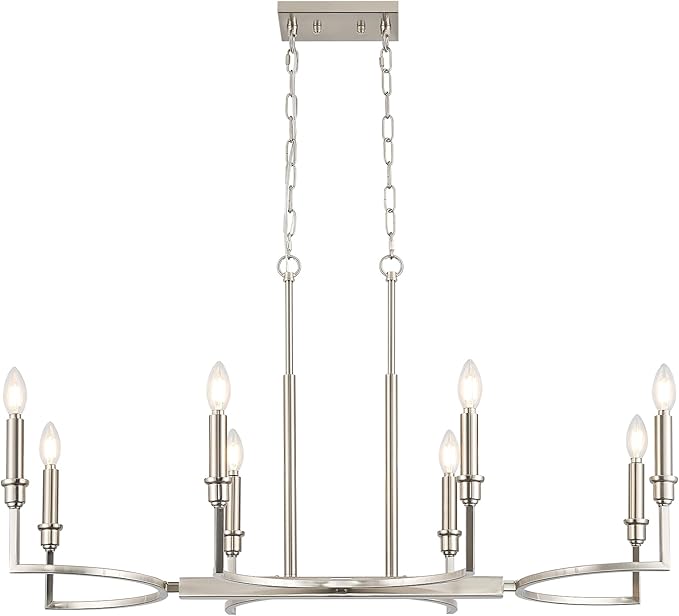Brushed Nickel Rectangular Chandelier 38in Linear Kitchen Island Chandelier Light Fixture 8 Light Nickel Chandeliers for Kitchen Island Dining Room