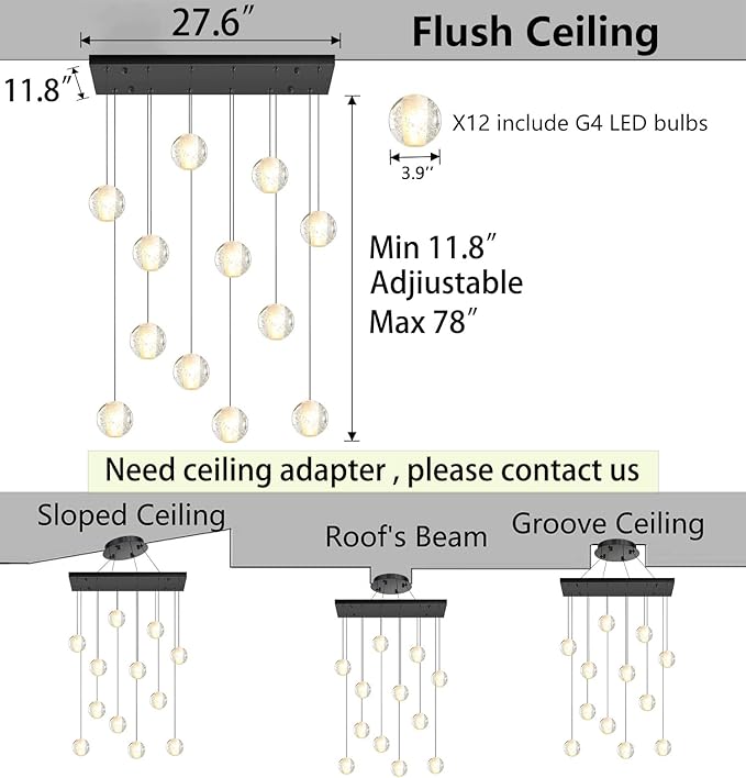 HAIXIANG Rectangular Chandelier with LED Light Bulbs Bubble Crystal Glam Chandeliers for Dining Room High Ceiling Pendant Lighting Fixtures Interior Living Room Lighting Black