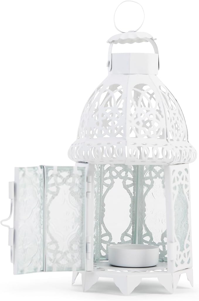 Gifts & Decor White Fancy Antique Lattice Candle Lantern with Stand