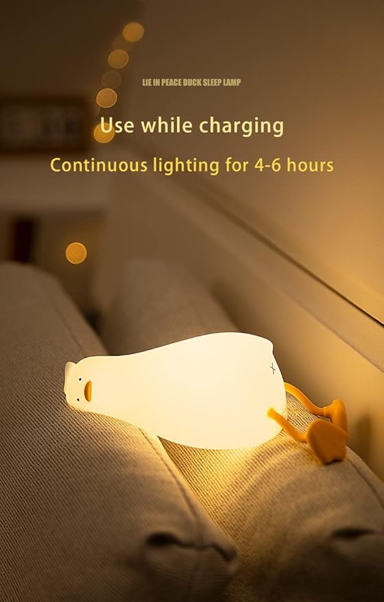 Lying Flat Duck Night Light with Timer, 3-Level Dimmable USB Rechargeable Bedside Lamp, Soothing Nursery Decor Gift for Kids, Boys, Girls, Teens