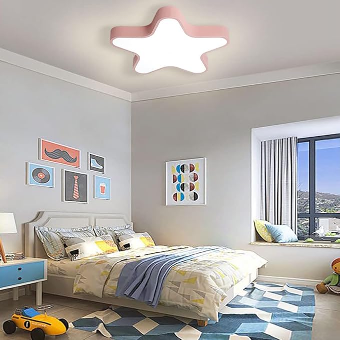 LED Ceiling Light Fixture, Modern Pentagram Recessed Ceiling Lights, 3000K-6000K Dimmable Light, Close to Lighting Flush Mount Living Room Pendant Lamps (Pink, 16inch)