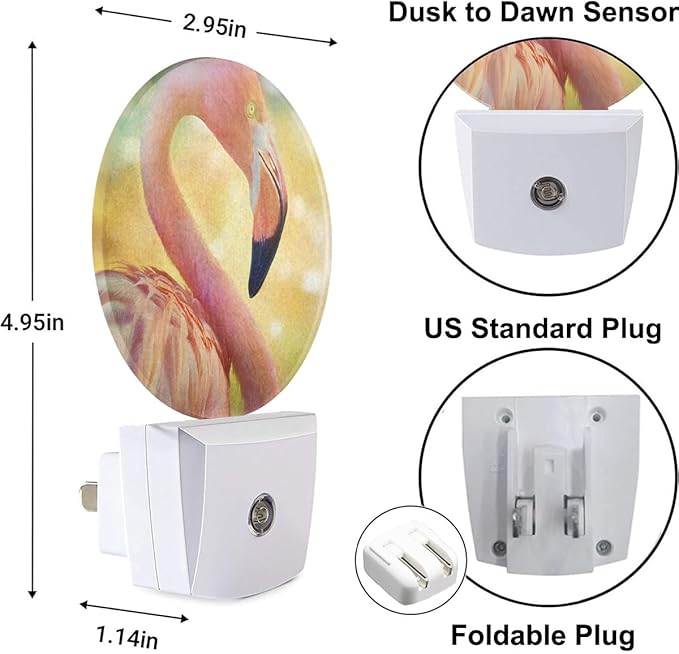 Pink Flamingo Night Light Tropical Animal Bird Bent Beautiful Neck Plug-in Nightlight Energy Saving 0.5W LED Lighting for Boys Girls Men Women