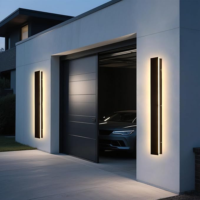 Modern Outdoor Wall Lights - 2pack 59inch 3000K Black Exterior Light Fixtures Wall, Porch Lights Outdoor Wall Sconce, Patio Long Strip Wall Light Fixtur Outside for Garage, House(4.72 Inch Wide)